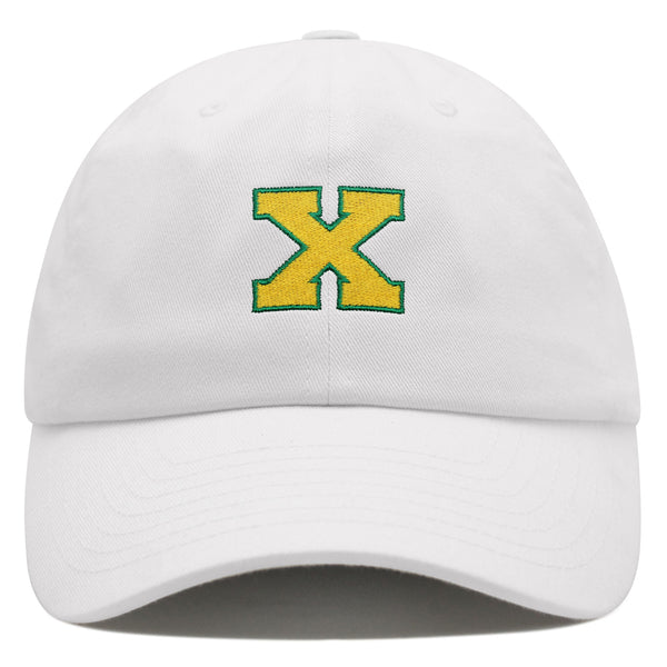 Initial X College Letter Premium Dad Hat Embroidered Cotton Baseball Cap Yellow Alphabet