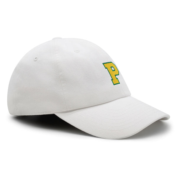 Initial P College Letter Premium Dad Hat Embroidered Cotton Baseball Cap Yellow Alphabet