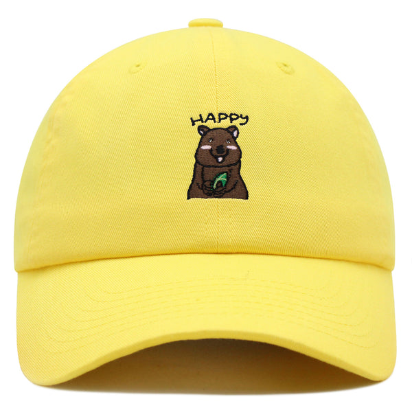 Happy Quokka Premium Dad Hat Embroidered Baseball Cap Cute Animal