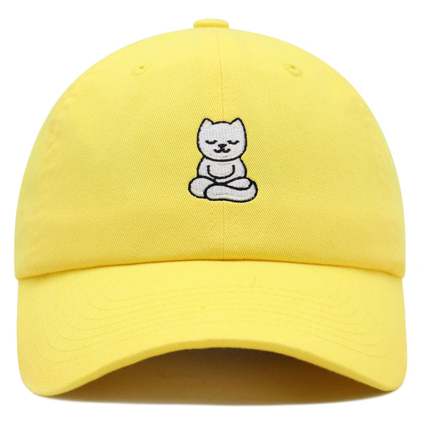 Meditating Cat Premium Dad Hat Embroidered Baseball Cap Yoga Statue