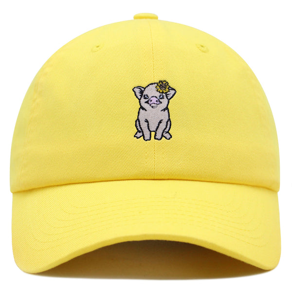 Pig with Flower Hair Pin Premium Dad Hat Embroidered Cotton Baseball Cap Cute