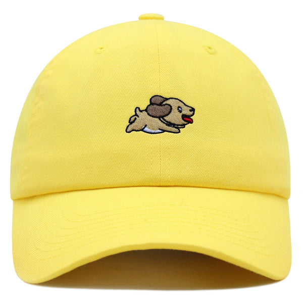 Cute Dog Running Premium Dad Hat Embroidered Cotton Baseball Cap Puppy Run