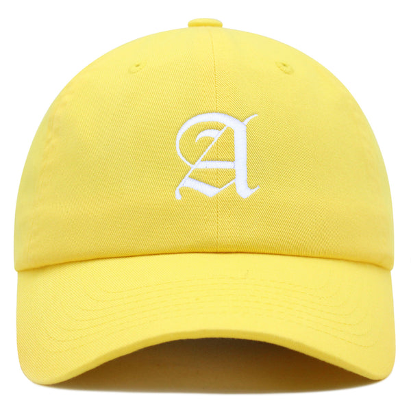 Old English Letter A Premium Dad Hat Embroidered Cotton Baseball Cap English Alphabet