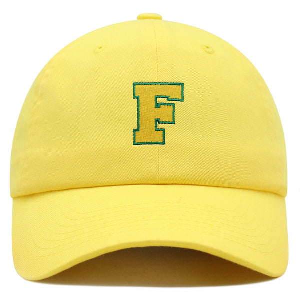 Initial F College Letter Premium Dad Hat Embroidered Cotton Baseball Cap Yellow Alphabet