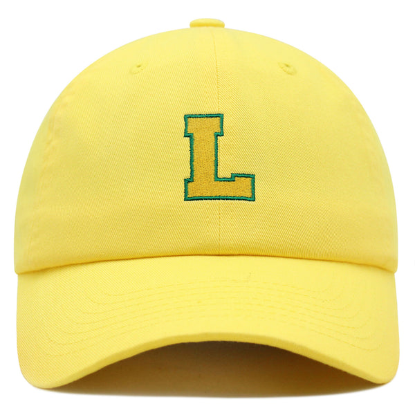 Initial L College Letter Premium Dad Hat Embroidered Cotton Baseball Cap Yellow Alphabet