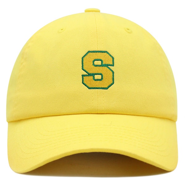 Initial S College Letter Premium Dad Hat Embroidered Cotton Baseball Cap Yellow Alphabet